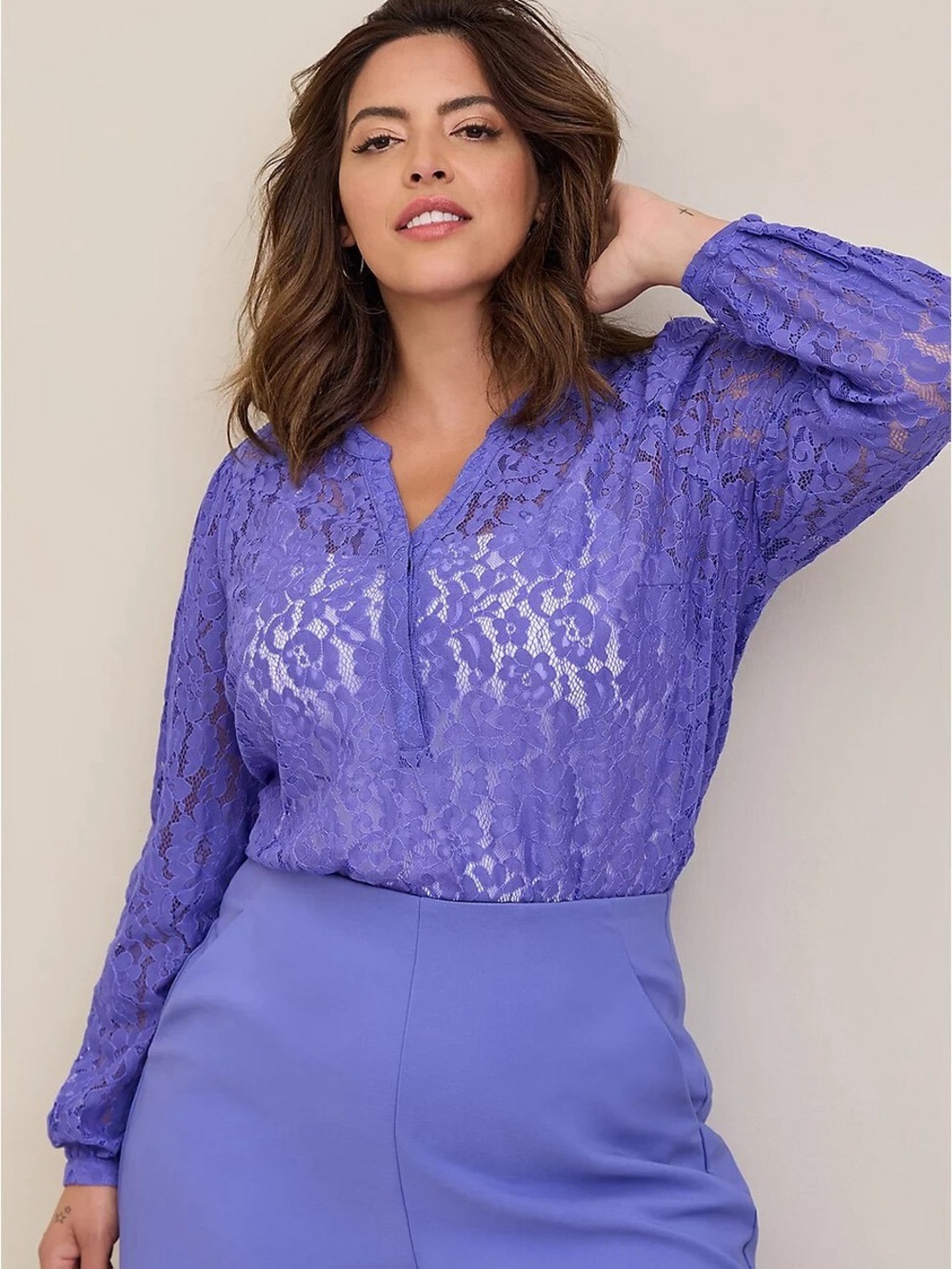 Torrid Purple Blue Harper Lace Popover Long Sleeve Blouse Top Women’s Size 2X